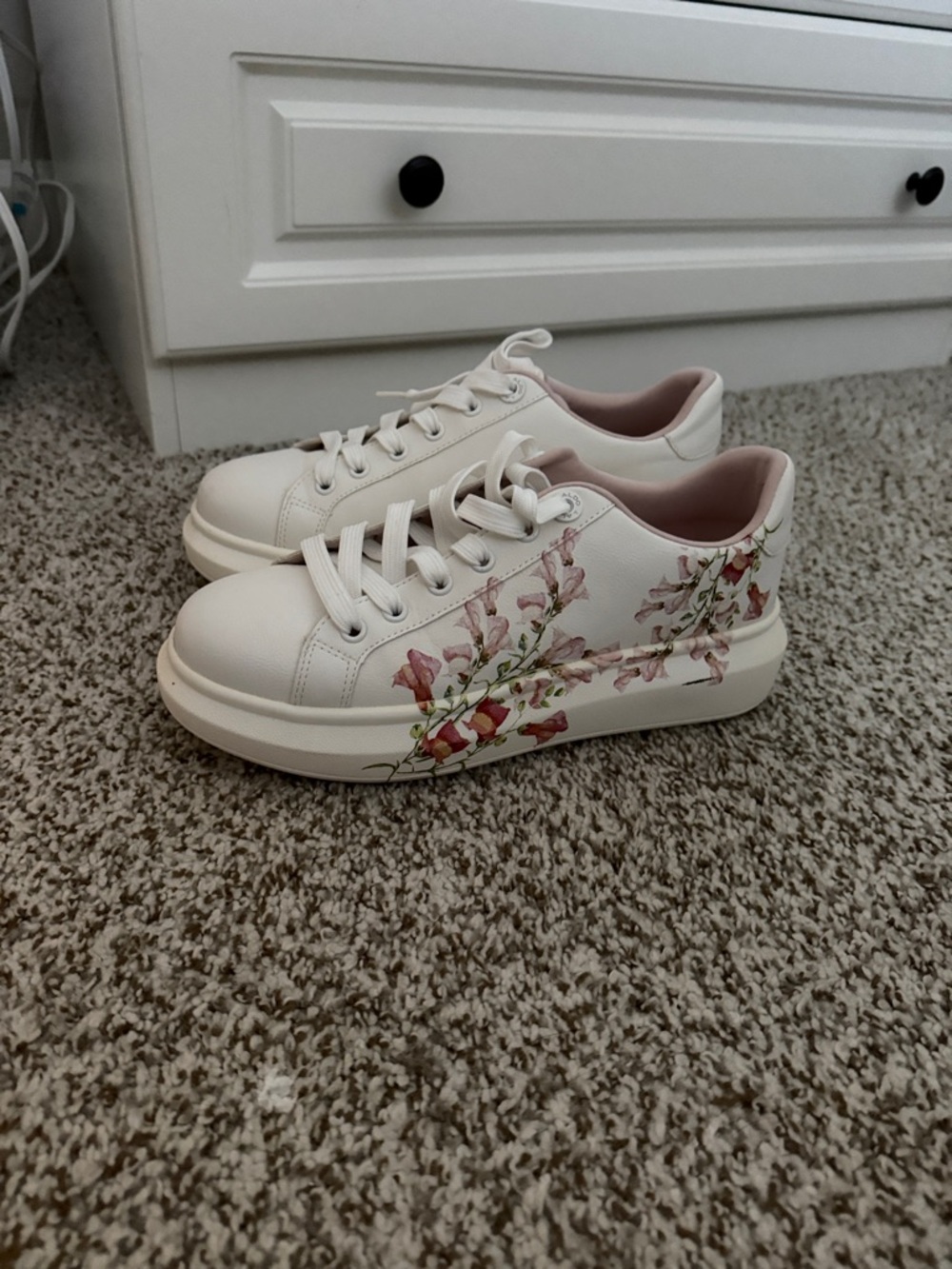 Aldo White Sneakers with Pink Floral Print